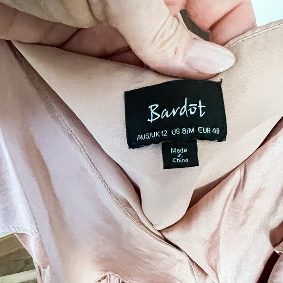 BARDOT - rose satin drop shoulder "Moriah" wrap maxi dress - Picture 5 of 5